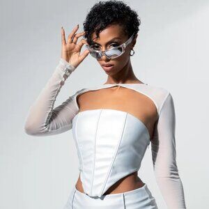 Sodah Spice Corset Top & Soft Mesh Cropped Sleeve SZ 12